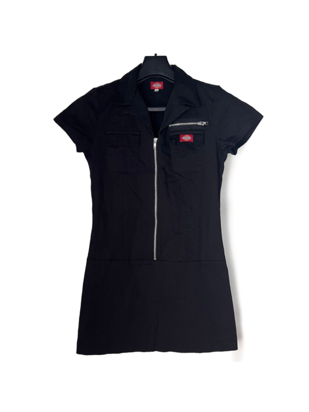Dickies Jr Black Utility Mini Dress Size XL Stretch Twill Annie ZipUp Y2K Street